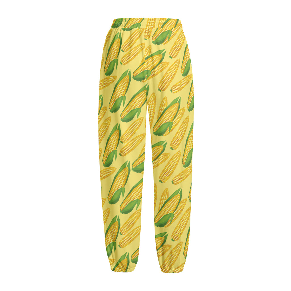 Corn Cob Pattern Print Fleece Lined Knit Pants
