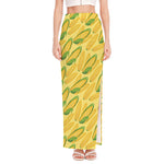 Corn Cob Pattern Print High Slit Maxi Skirt