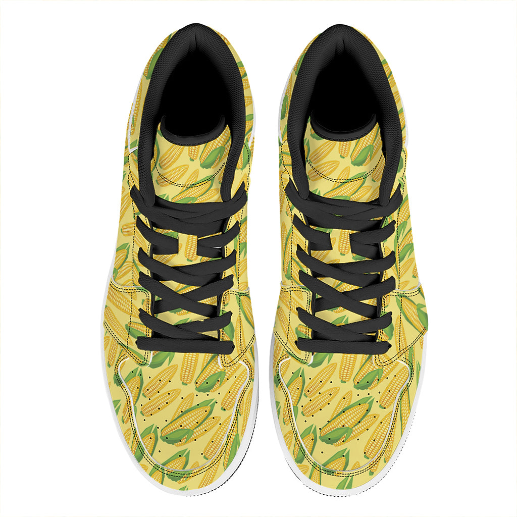 Corn Cob Pattern Print High Top Leather Sneakers