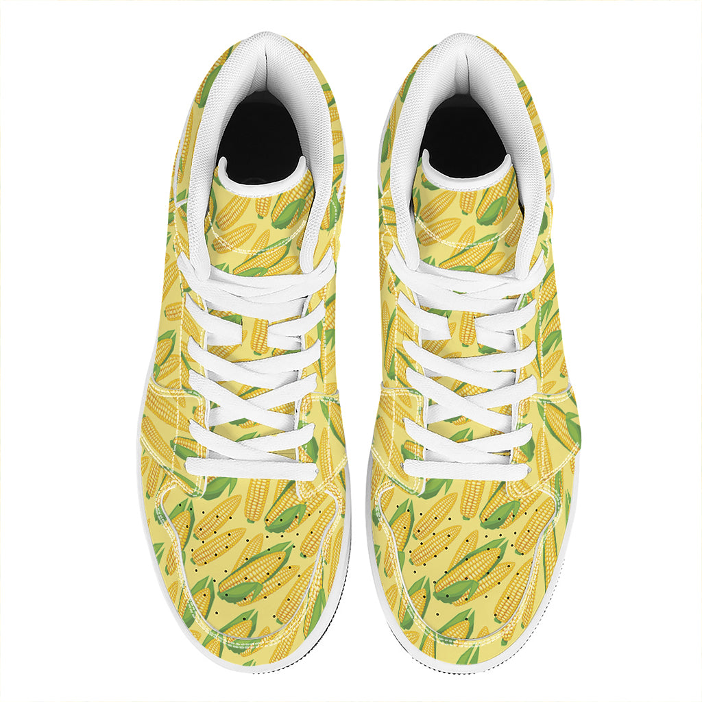 Corn Cob Pattern Print High Top Leather Sneakers