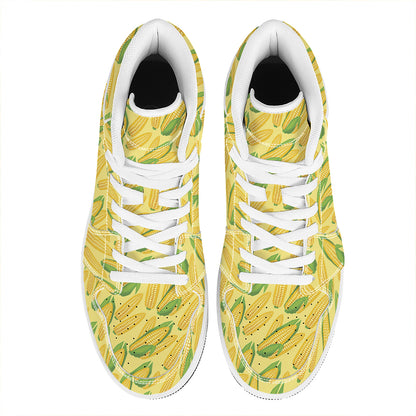 Corn Cob Pattern Print High Top Leather Sneakers