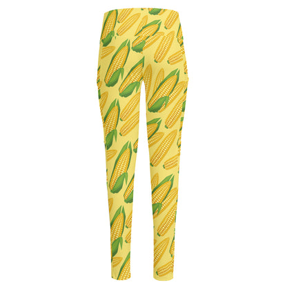 Corn Cob Pattern Print High-Waisted Pocket Leggings
