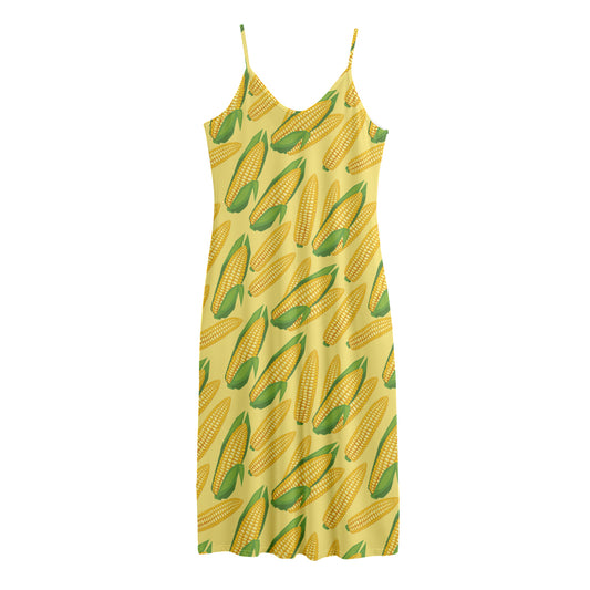 Corn Cob Pattern Print Jersey Midi Cami Dress