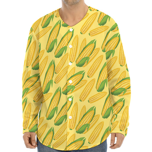 Corn Cob Pattern Print Long Sleeve Baseball Jersey