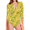 Corn Cob Pattern Print Long Sleeve Swimsuit