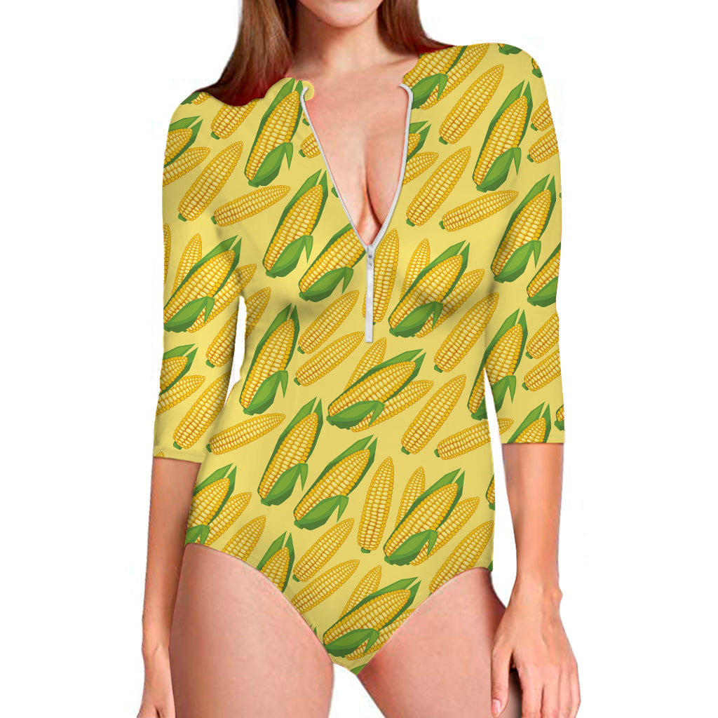 Corn Cob Pattern Print Long Sleeve Swimsuit