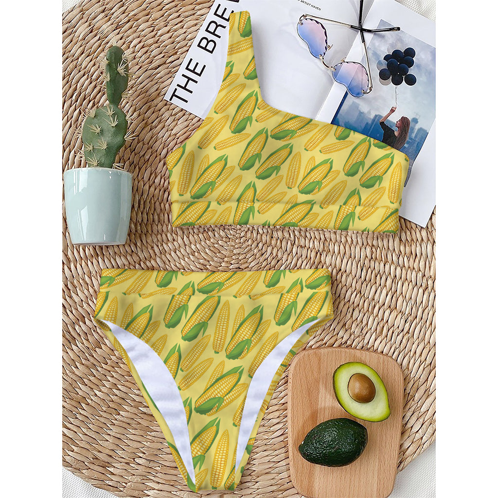 Corn Cob Pattern Print One Shoulder Bikini Top