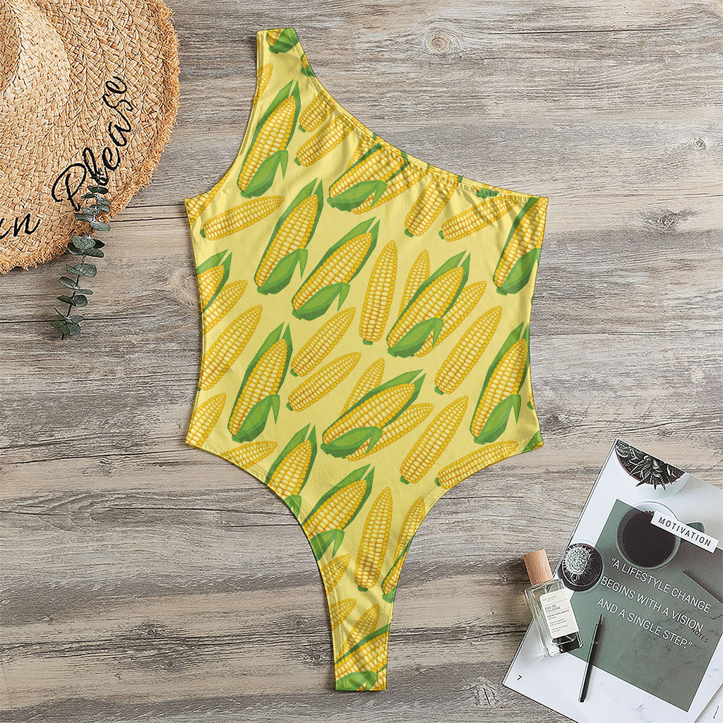 Corn Cob Pattern Print One Shoulder Bodysuit