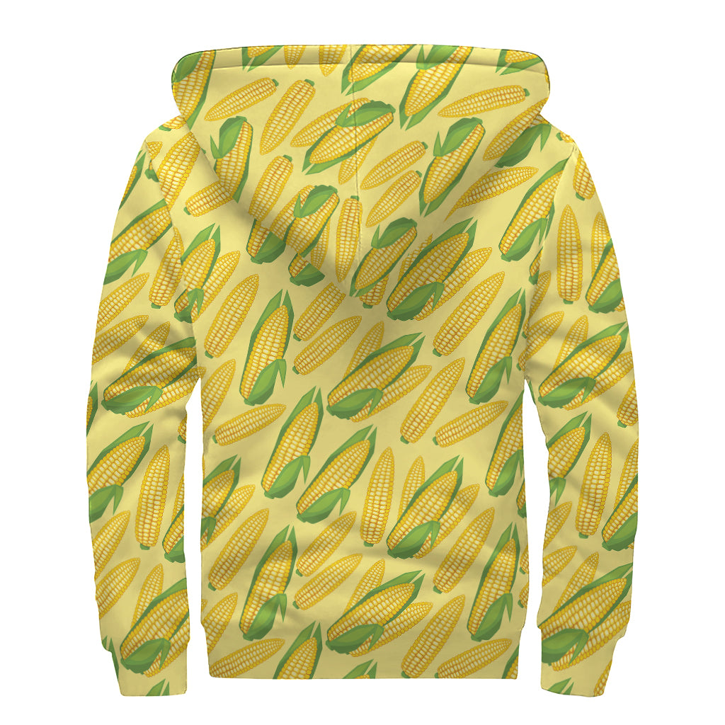 Corn Cob Pattern Print Sherpa Lined Zip Up Hoodie