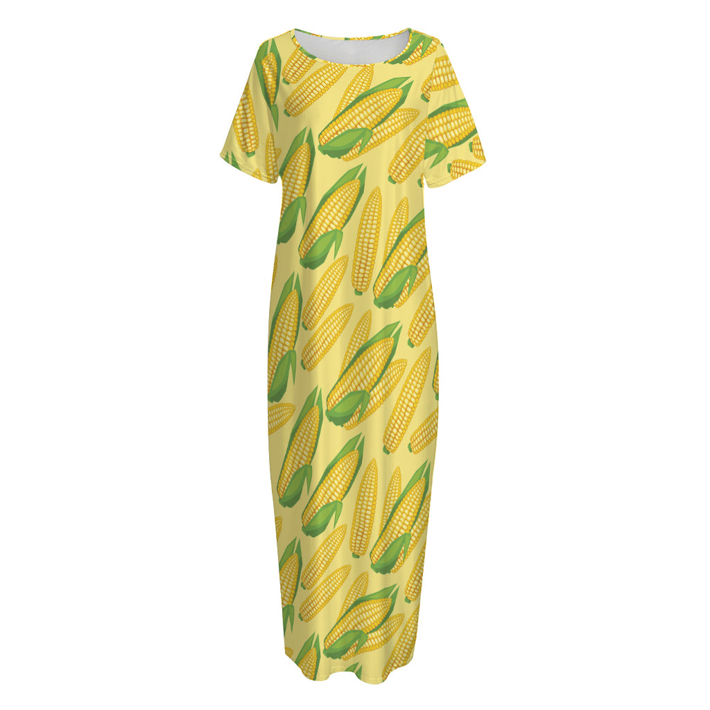 Corn Cob Pattern Print Short Sleeve Long Nightdress