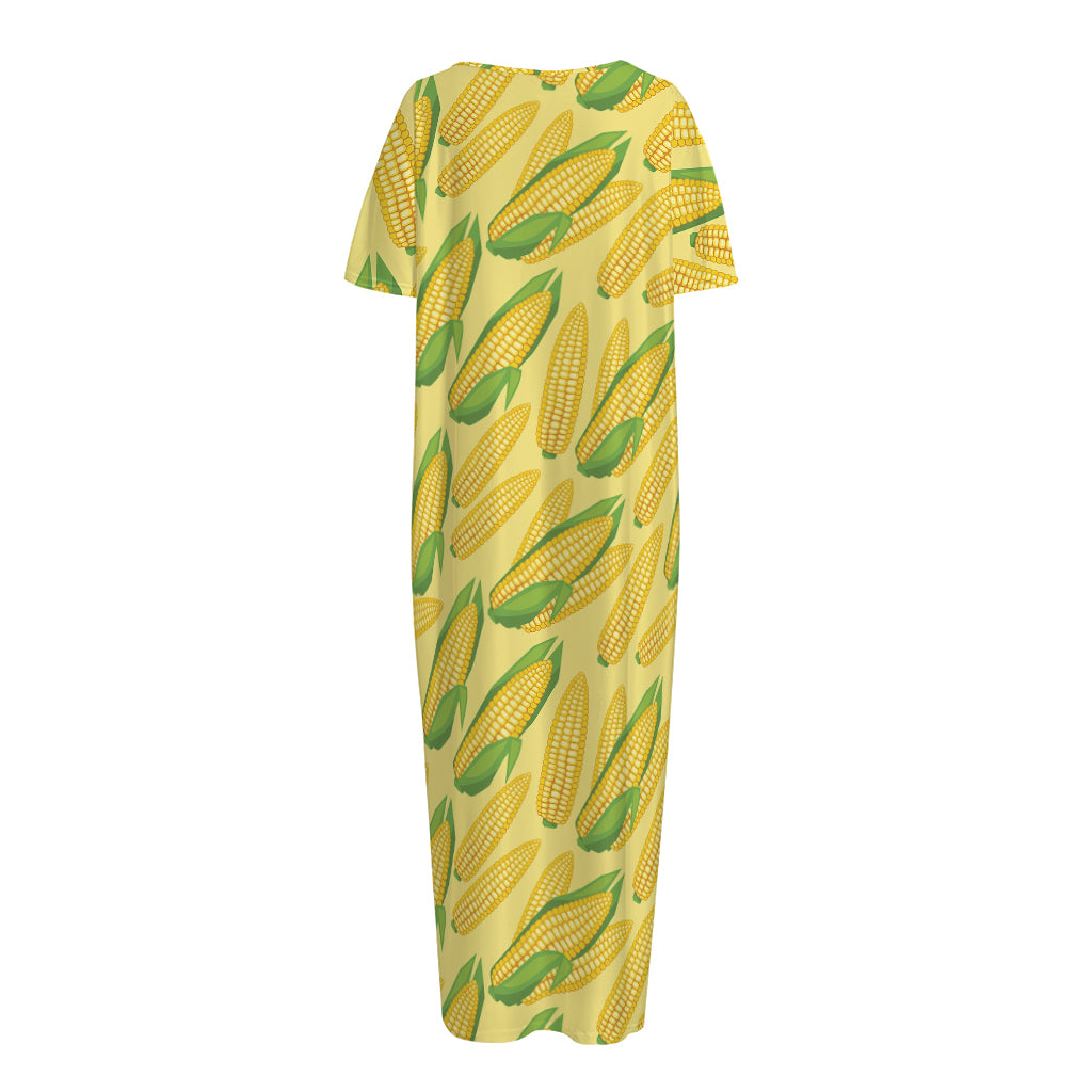 Corn Cob Pattern Print Short Sleeve Long Nightdress