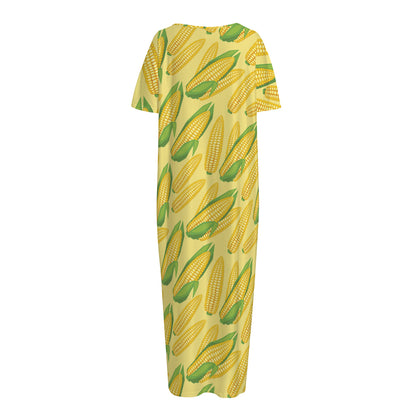 Corn Cob Pattern Print Short Sleeve Long Nightdress