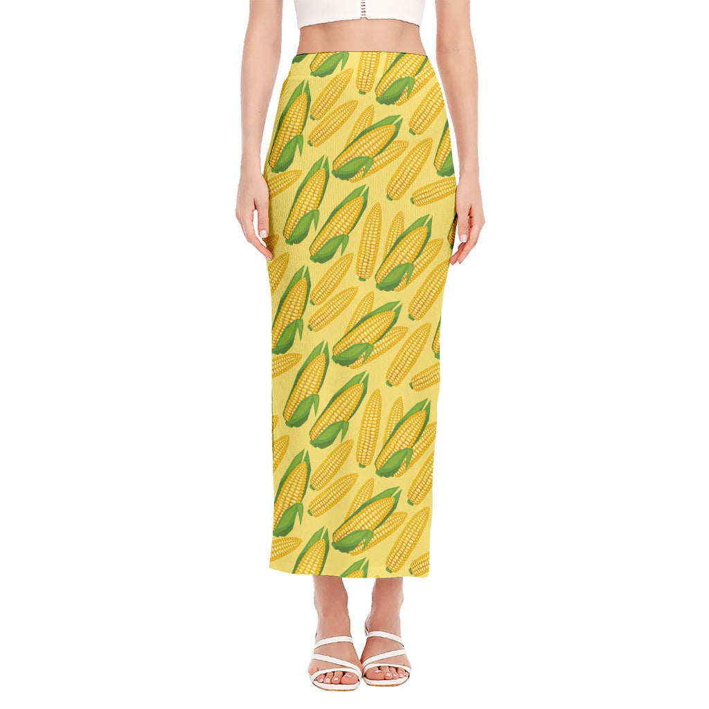 Corn Cob Pattern Print Side Slit Maxi Skirt