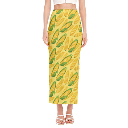 Corn Cob Pattern Print Side Slit Maxi Skirt