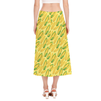Corn Cob Pattern Print Side Slit Midi Skirt