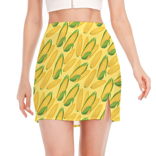 Corn Cob Pattern Print Side Slit Mini Skirt