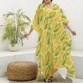 Corn Cob Pattern Print Silk V-Neck Kaftan Dress