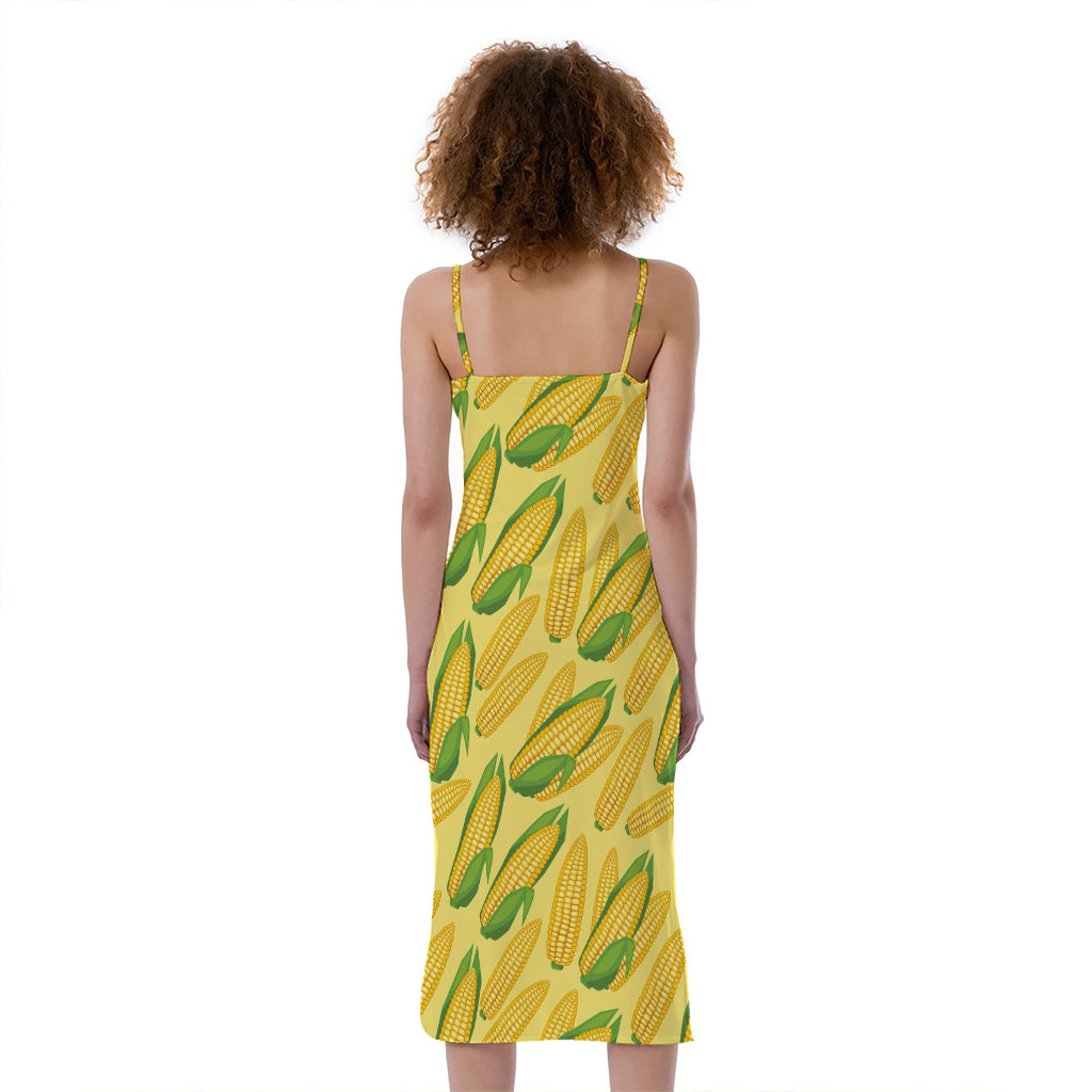 Corn Cob Pattern Print Slim Fit Midi Cami Dress