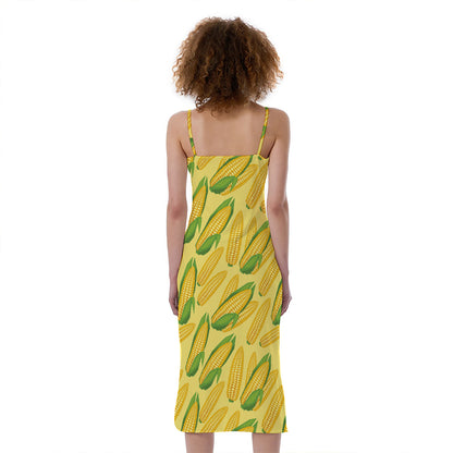 Corn Cob Pattern Print Slim Fit Midi Cami Dress