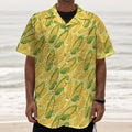 Corn Cob Pattern Print Textured Short Sleeve Shirt