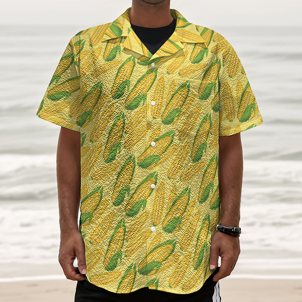 Corn Cob Pattern Print Textured Short Sleeve Shirt
