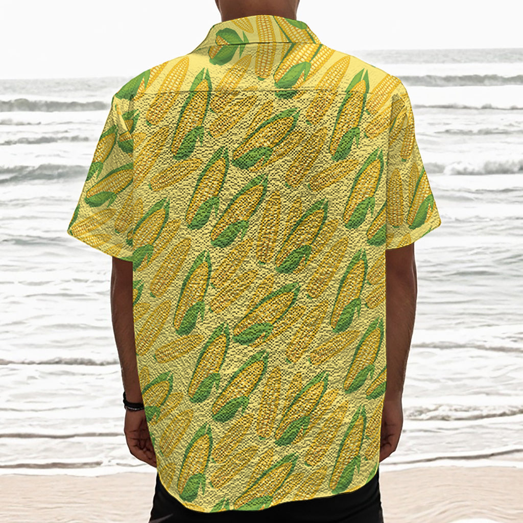 Corn Cob Pattern Print Textured Short Sleeve Shirt