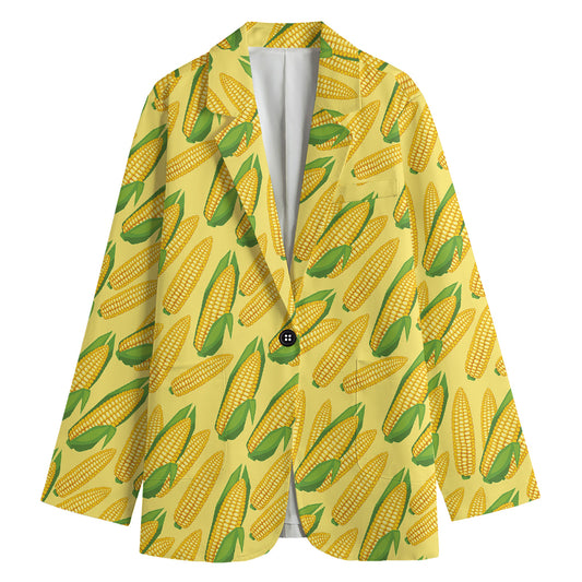 Corn Cob Pattern Print Women's Cotton Blazer