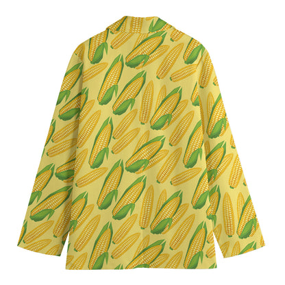 Corn Cob Pattern Print Women's Cotton Blazer