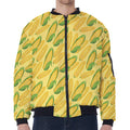 Corn Cob Pattern Print Zip Sleeve Bomber Jacket