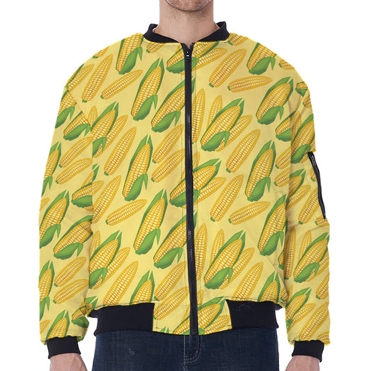 Corn Cob Pattern Print Zip Sleeve Bomber Jacket