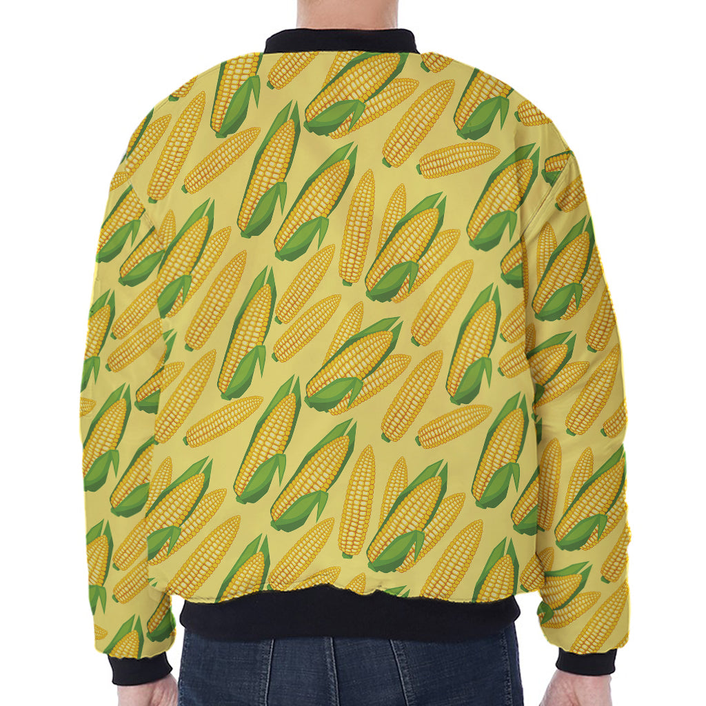 Corn Cob Pattern Print Zip Sleeve Bomber Jacket