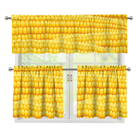 Corn Pattern Print 3 Piece Kitchen Curtains
