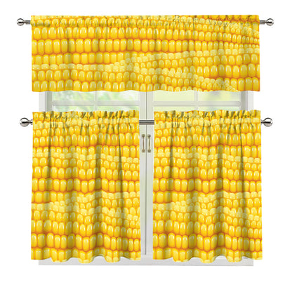 Corn Pattern Print 3 Piece Kitchen Curtains