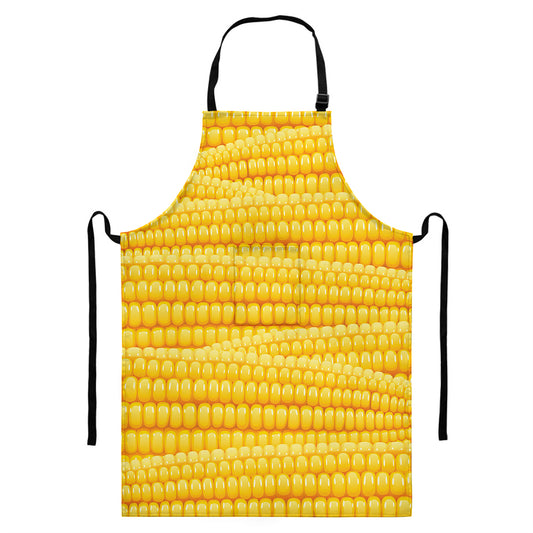 Corn Pattern Print Bib Apron With Pocket