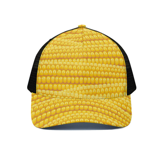 Corn Pattern Print Black Mesh Trucker Cap