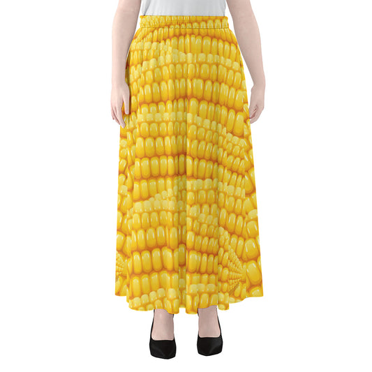Corn Pattern Print Chiffon Maxi Skirt