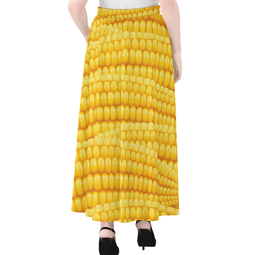 Corn Pattern Print Chiffon Maxi Skirt