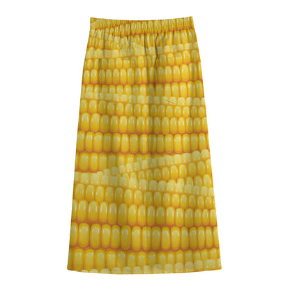 Corn Pattern Print Cotton Front Slit Maxi Skirt