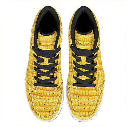 Corn Pattern Print High Top Leather Sneakers