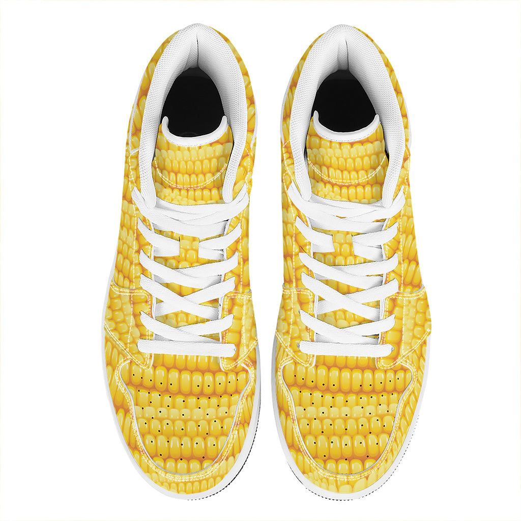 Corn Pattern Print High Top Leather Sneakers