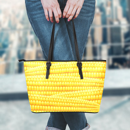 Corn Pattern Print Leather Tote Bag