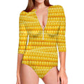 Corn Pattern Print Long Sleeve Swimsuit