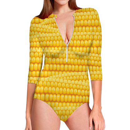 Corn Pattern Print Long Sleeve Swimsuit