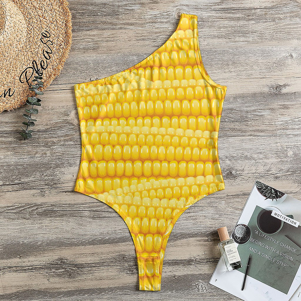 Corn Pattern Print One Shoulder Bodysuit