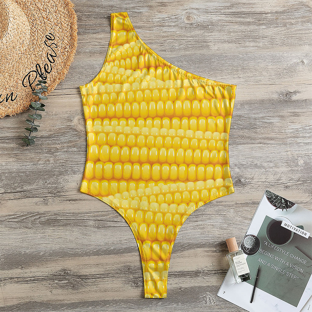 Corn Pattern Print One Shoulder Bodysuit
