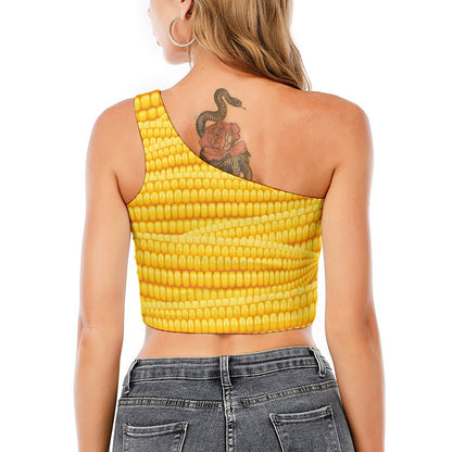 Corn Pattern Print One Shoulder Crop Top