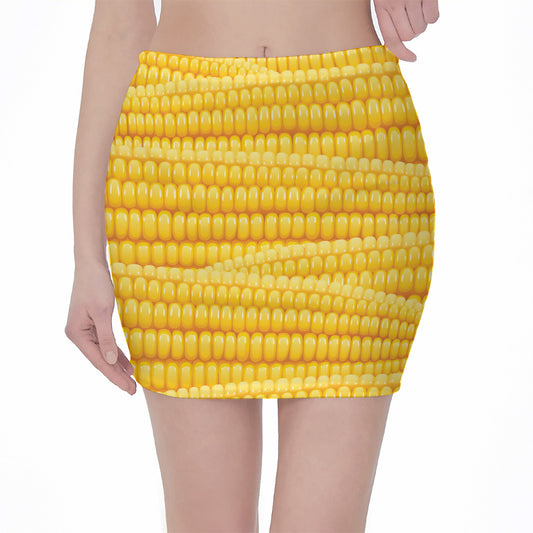 Corn Pattern Print Pencil Mini Skirt