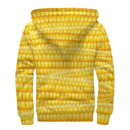 Corn Pattern Print Sherpa Lined Zip Up Hoodie