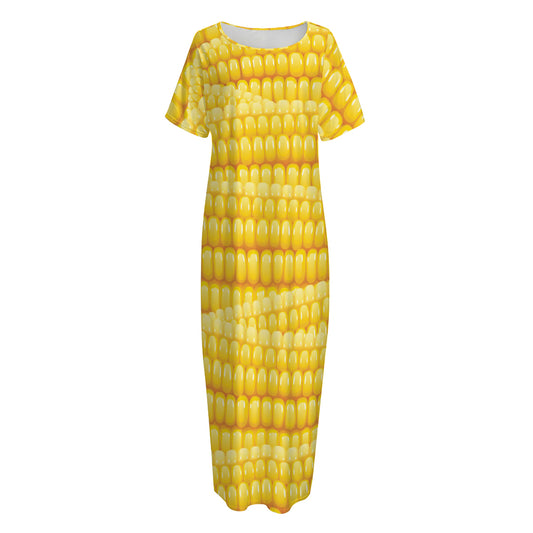 Corn Pattern Print Short Sleeve Long Nightdress
