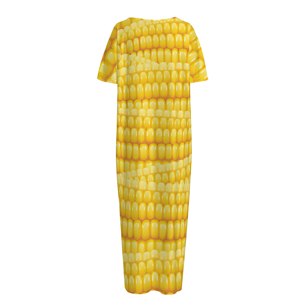 Corn Pattern Print Short Sleeve Long Nightdress